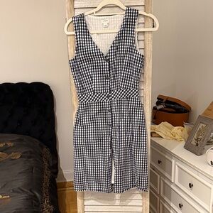 J. Crew Navy and White Gingham Sleeveless Midi Dress